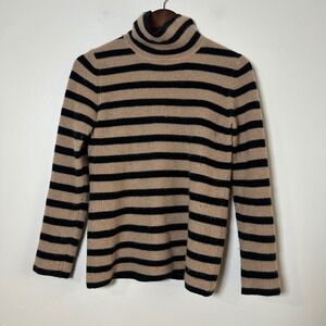 EUC Minnie Rose Sweater Turtleneck Size Small Tan Black Striped Cashmere